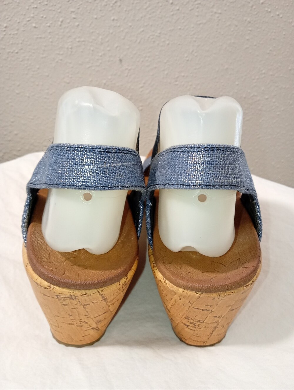 Women’s Skechers Open Toe Blue Sling Back Wedge Sandles sz 9 - Picture 3 of 8